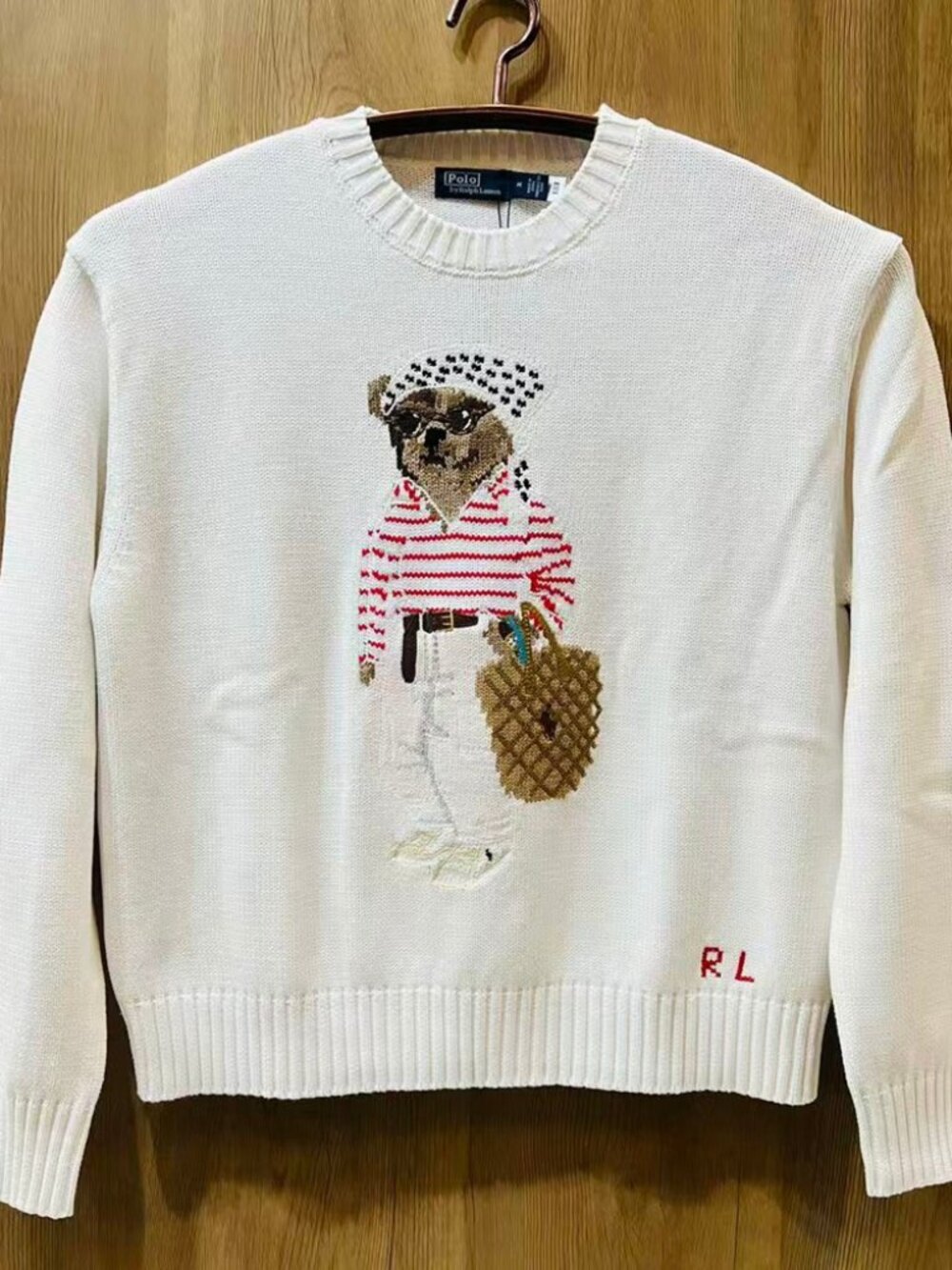 Polo Ralph Lauren White Polo Bear Crewneck Knit Sweater